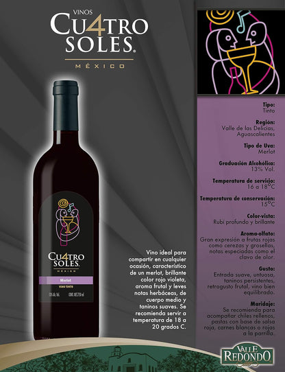 Vino Tinto Cuatro Soles Merlot 750 ml