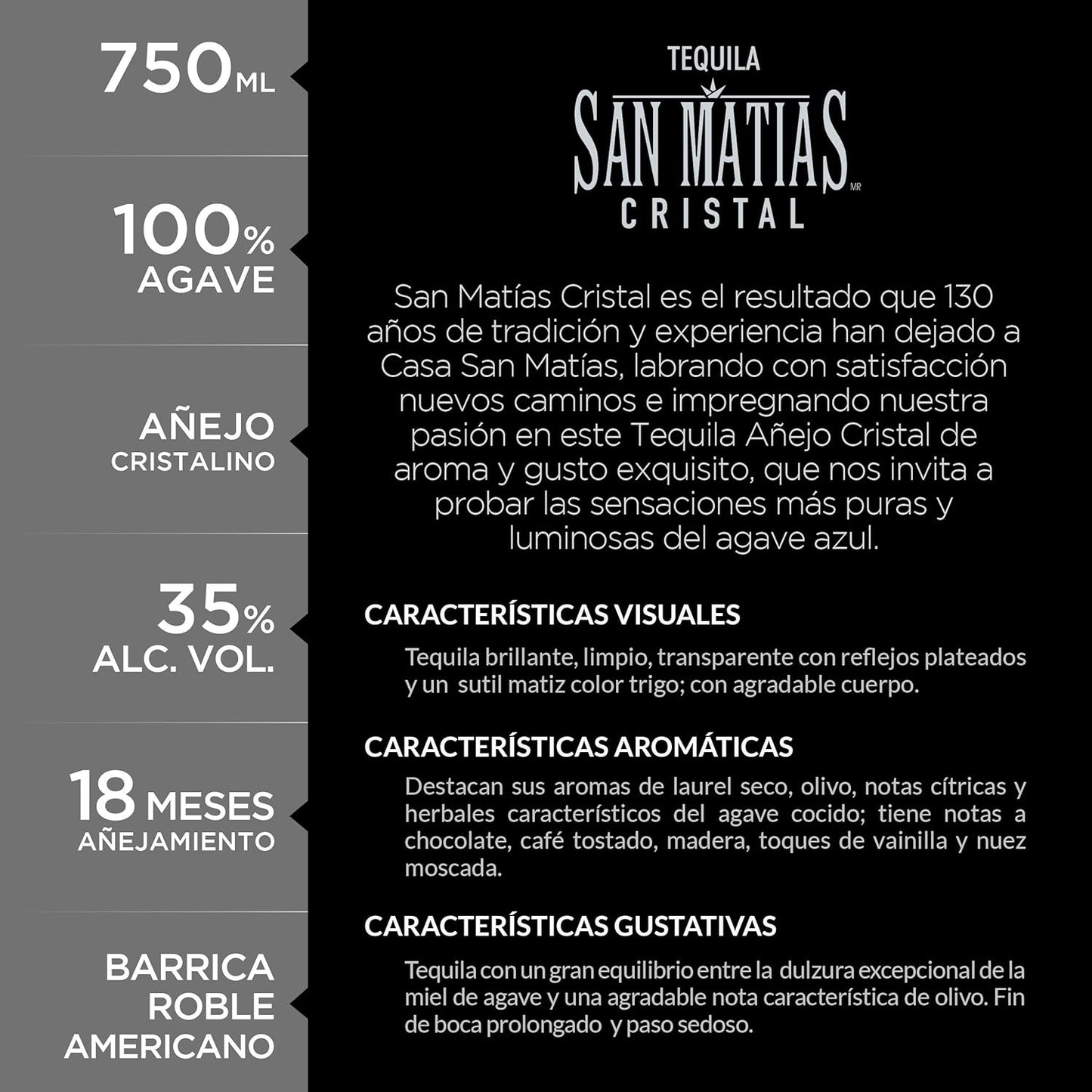 Tequila San Matias Cristal Añejo 750 ml